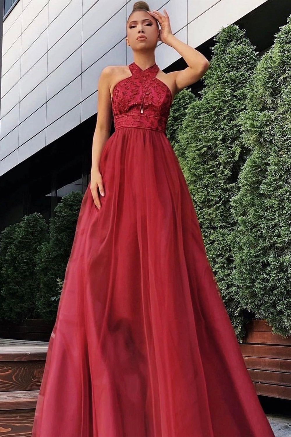 Burgundy tulle shop maxi dress