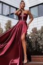 MAXI SKIRT AND CROP TOP SET CELIN SATIN BURGUNDY 