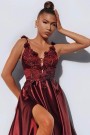 MAXI SKIRT AND CROP TOP SET JASMINE SATIN LACE BURGUNDY 