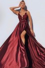 MAXI SKIRT AND CROP TOP SET JASMINE SATIN LACE BURGUNDY 