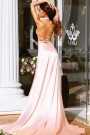 MAXI SKIRT AND CROP TOP SET ADRIANA SATIN SOFT PEACH