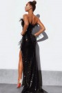 MAXI SKIRT AND CROP TOP SET FRANCESCA SEQUIN FEATHERS BLACK 