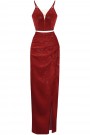 MAXI SKIRT AND CROP TOP SET ALENA TRICOT LAME BURGUNDY