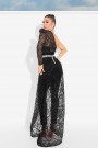 MAXI CROP TOP AND PANTS SET ALLURE 4 PARTS LAME GLITTER LACE BLACK