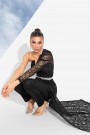 MAXI CROP TOP AND PANTS SET ALLURE 4 PARTS LAME GLITTER LACE BLACK