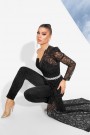 MAXI CROP TOP AND PANTS SET ALLURE 4 PARTS LAME GLITTER LACE BLACK