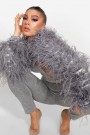 SLEEVE SATIN FEATHERS GRAY