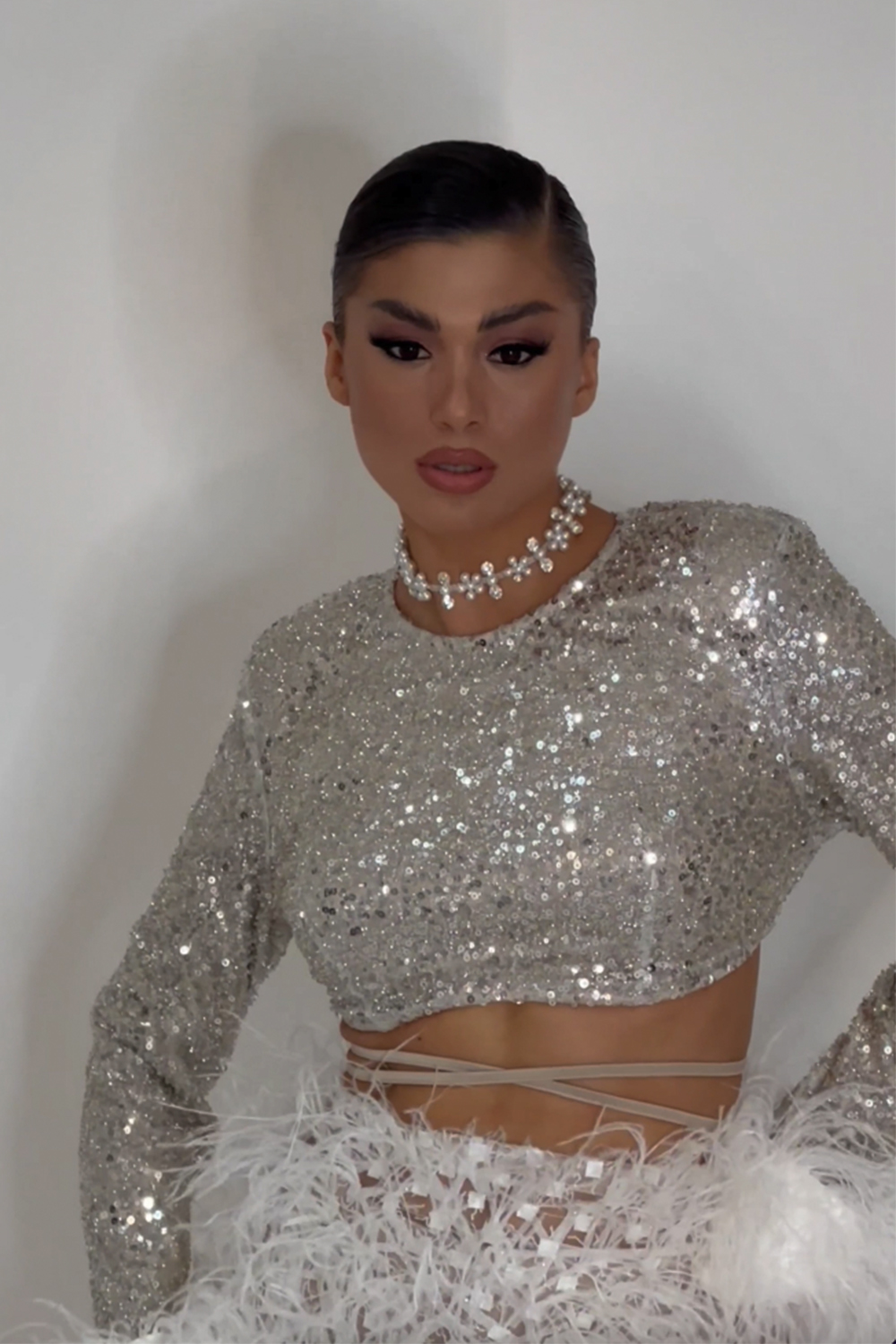 White glitter 2024 crop top