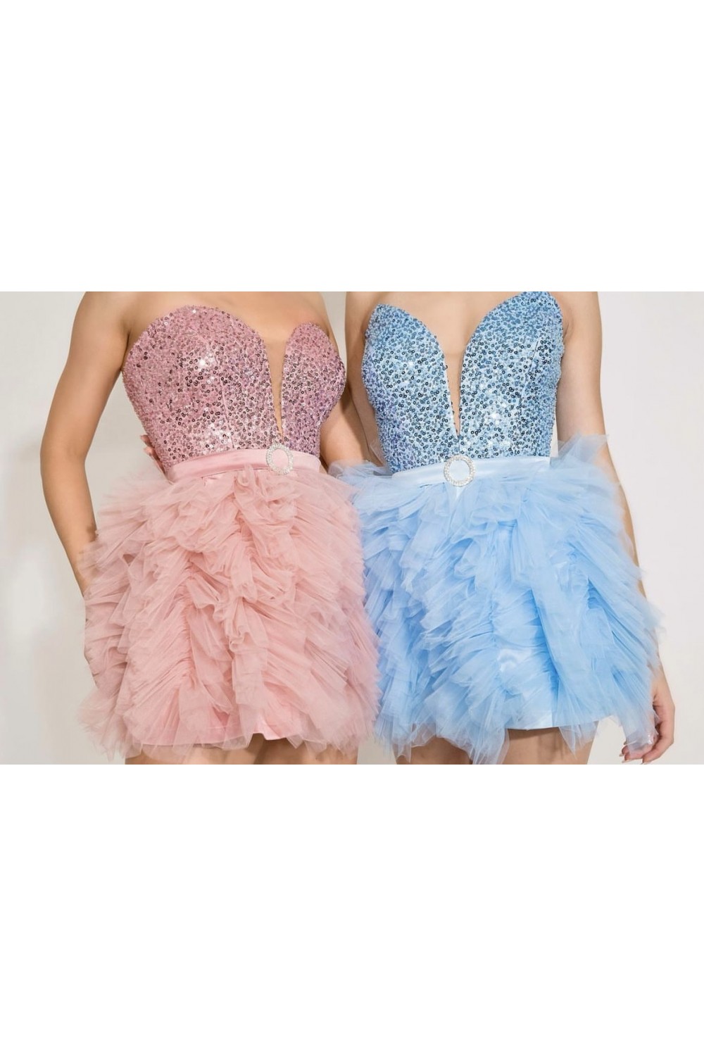 MINI SKIRT AND CROP TOP SET HOPE 3 PARTS SEQUIN TULLE POWDER PINK