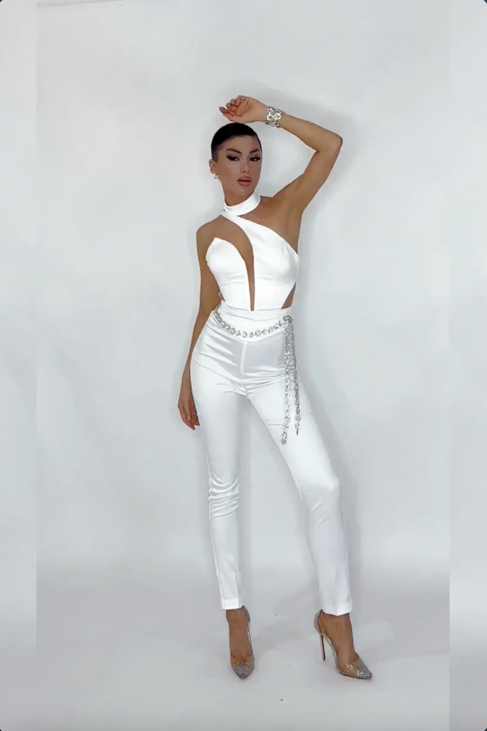 MAXI CROP TOP AND PANTS SET PEYTON 2 PARTS SATIN WHITE LORETTI