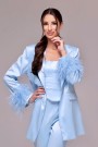 MAXI TOP WITH PANTS AND BLAZER SET JULISSA 4 PART SATIN FEATHERS LIGHT BLUE