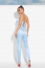 MAXI CROP TOP AND PANTS SET SASHA 2 PARTS SATIN LIGHT BLUE