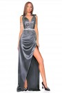 MAXI SKIRT AND CROP TOP SET BIANCA GLITTER LACE SATIN DARK GREY