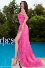 Miss Bulgaria  MAXI SKIRT AND CROP TOP SET SATIN FEATHERS HOT PINK